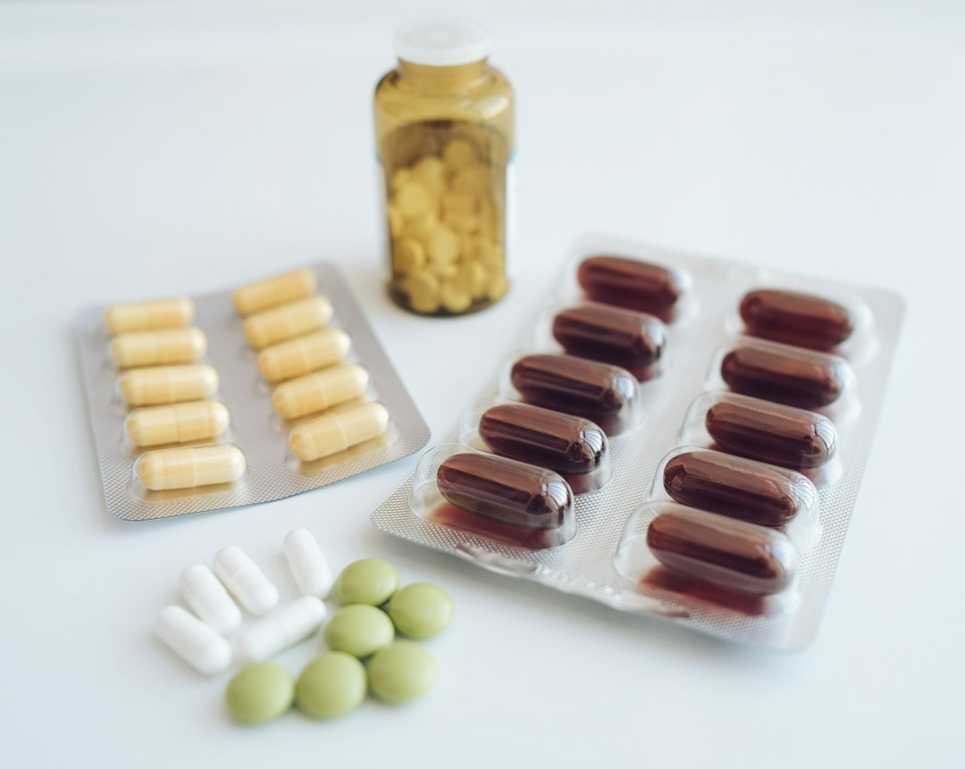 Dietary supplements and vitamins on a table