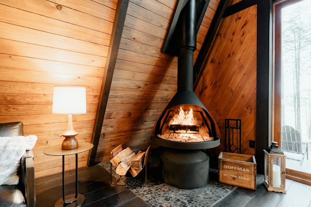 Fire burning in a living-room fireplace