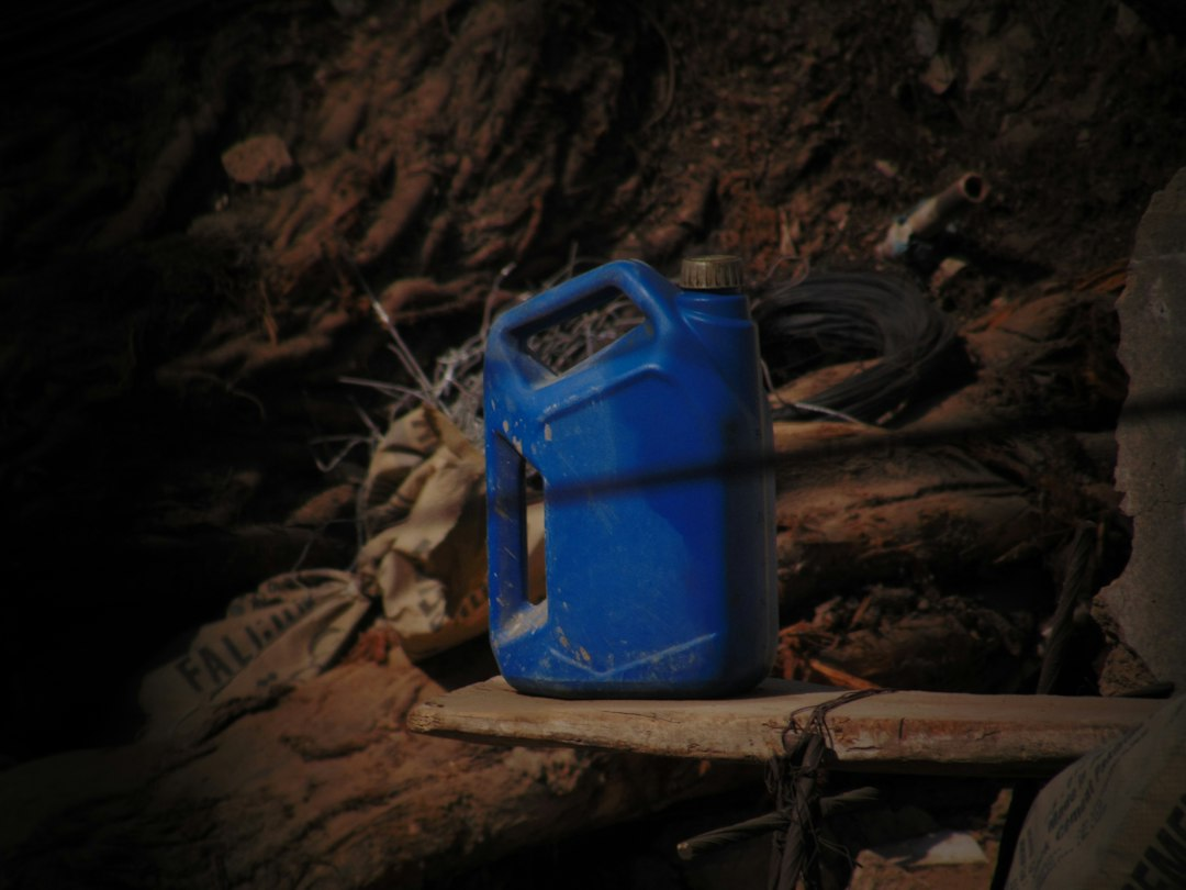 Emergency fuel and supply containers outdoors