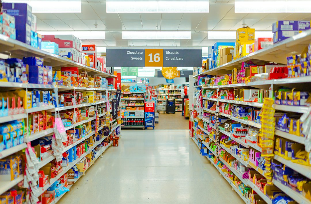 Products and price labels in a grocery store