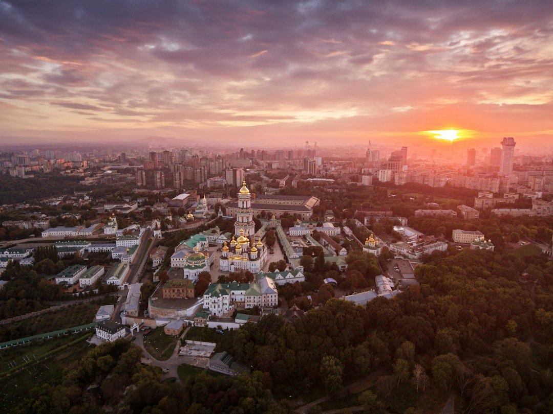 Aerial view of Kyiv including the Pechersk Lavra; illustrative image for reporting on the September 30 energy-grid attack.