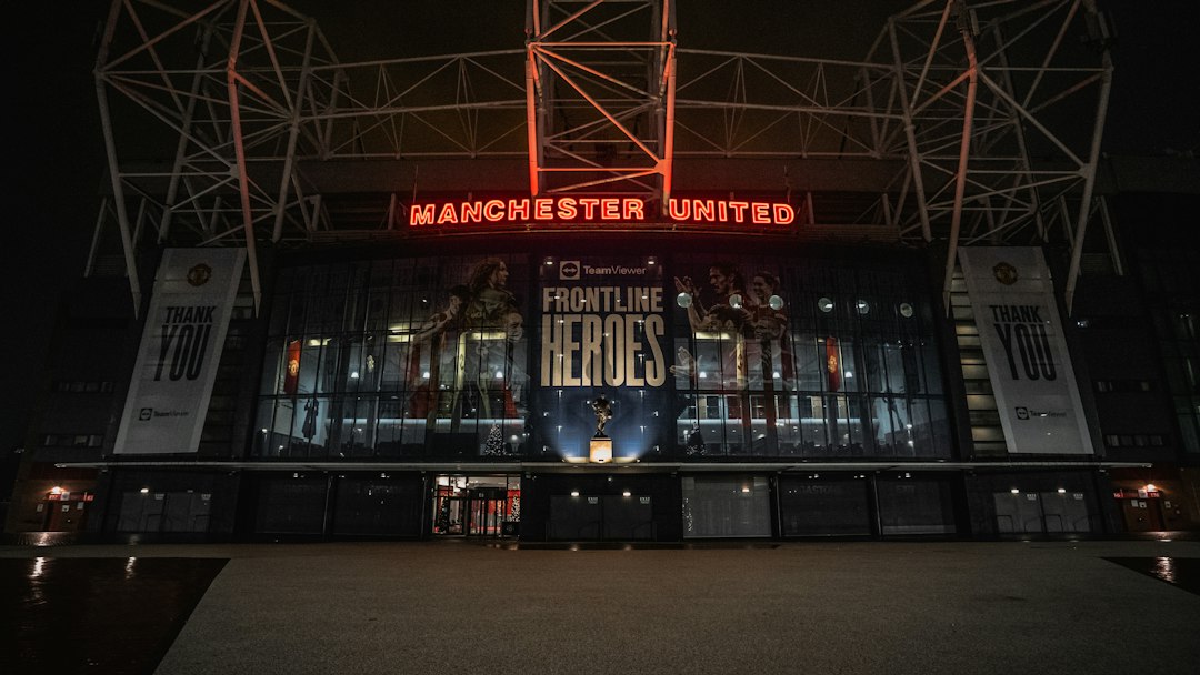 Manchester football stadium exterior, illustrative image