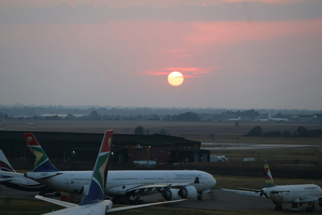 South African Airways planes at Johannesburg airport at sunrise