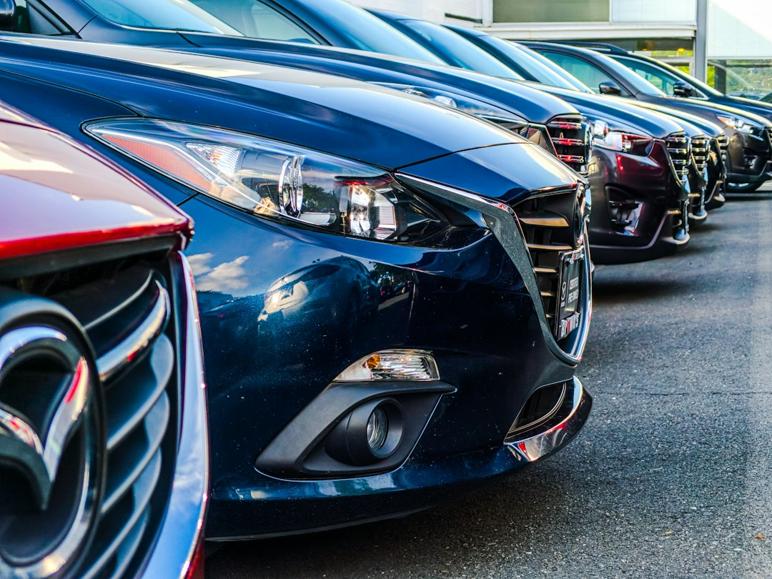 Rows of used cars parked at a dealership