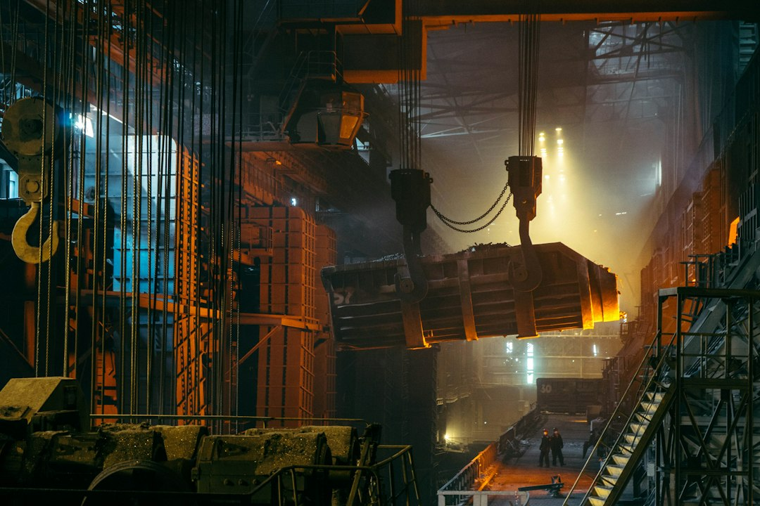 Industrial steelworks illustrating Anduril's planned Maryland shipyard