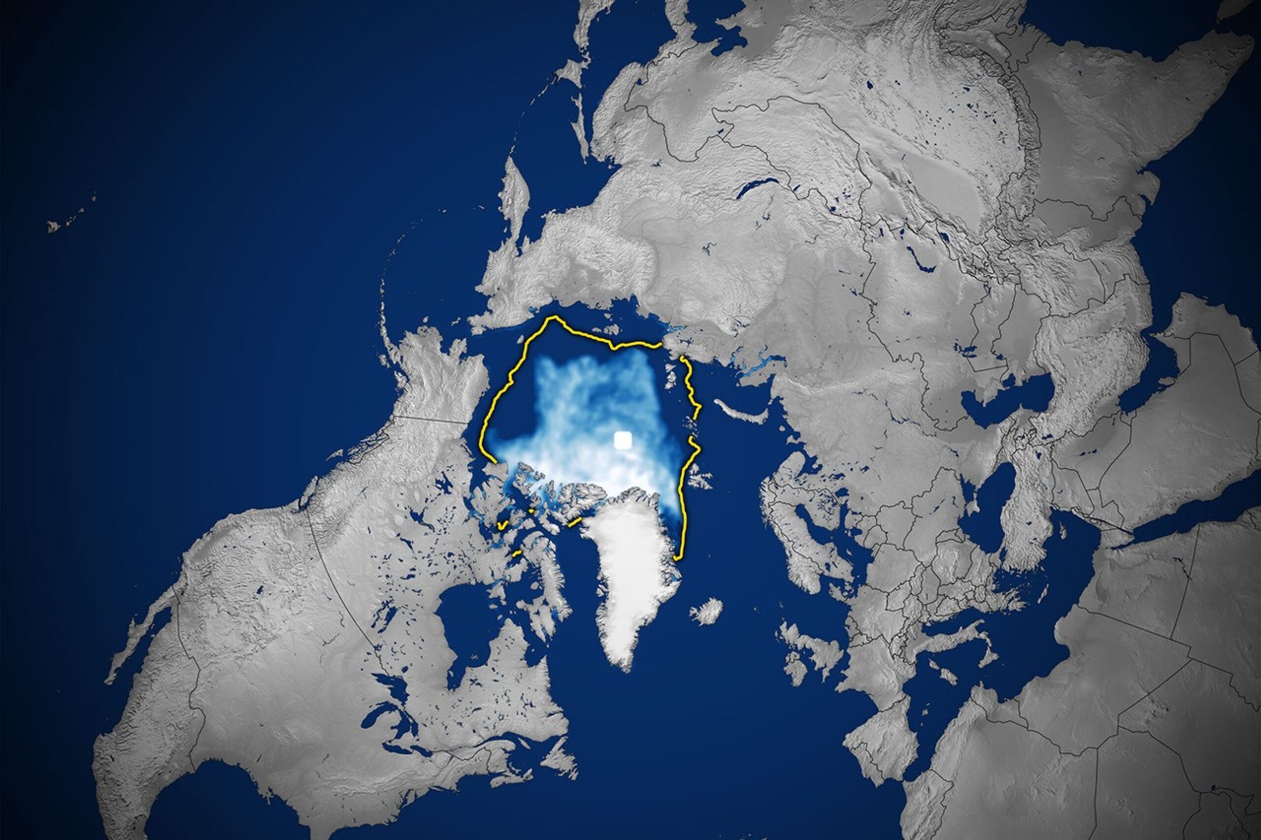 Satellite map of Arctic sea ice extent at the September 12, 2026 minimum