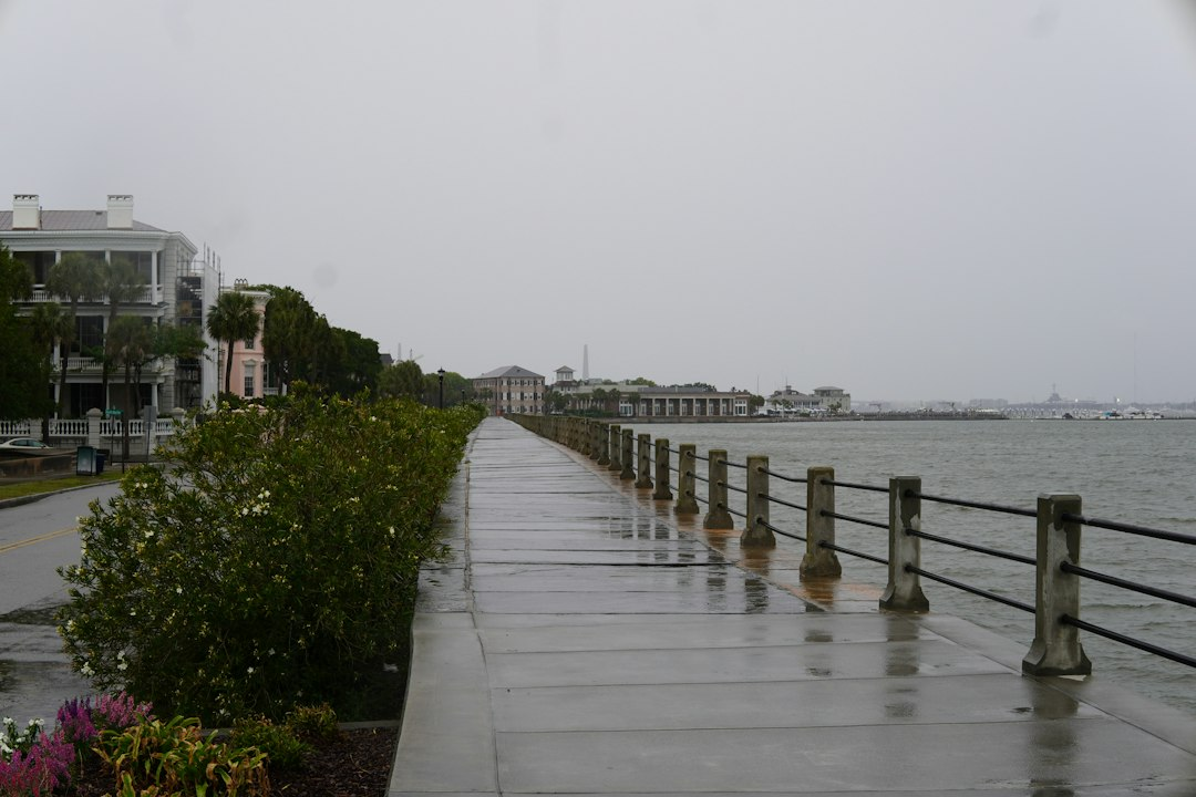 Charleston South Carolina waterfront on a wet day