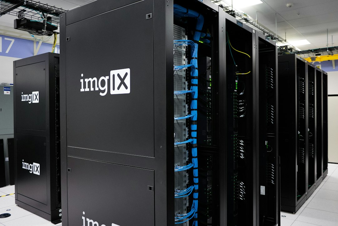 Rows of computer servers in a data center; illustrative photograph
