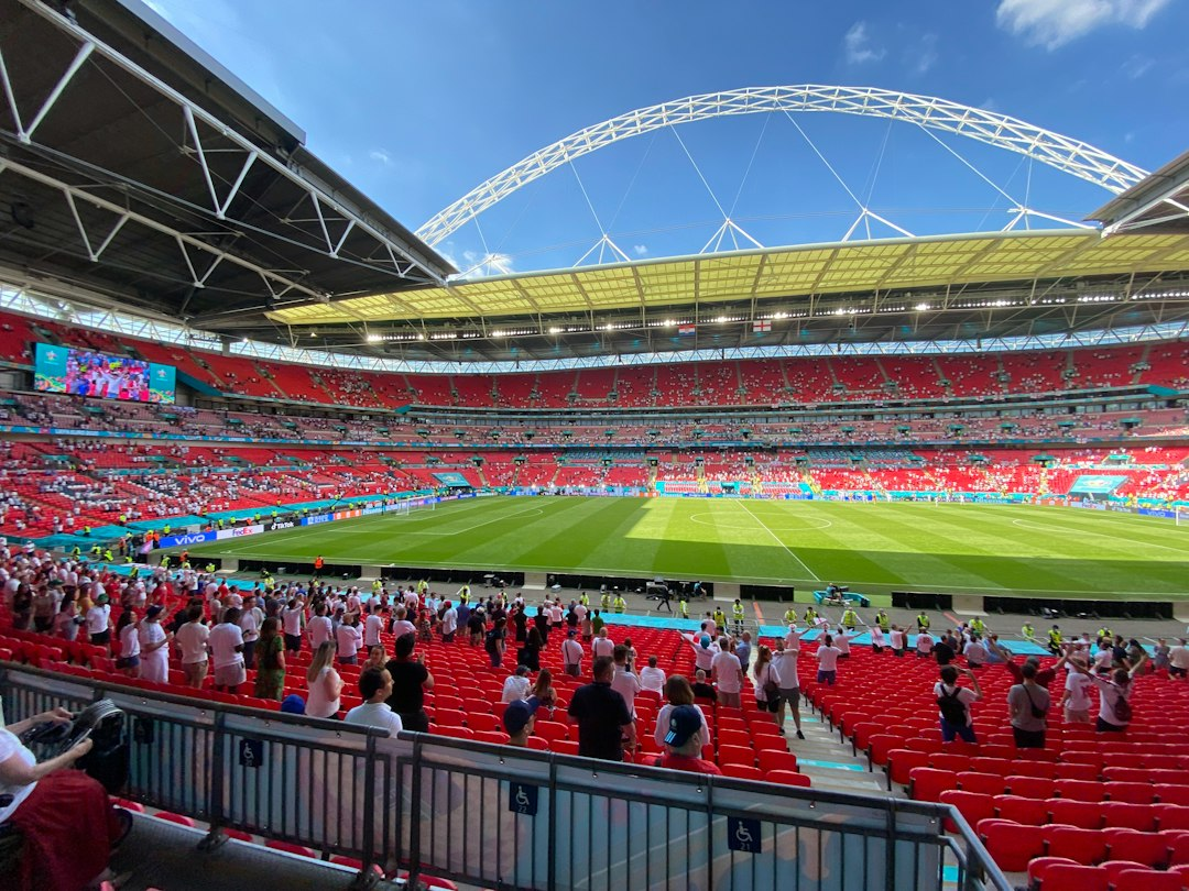 Wembley Stadium filled for an international soccer match, illustrating England’s 7–0 win