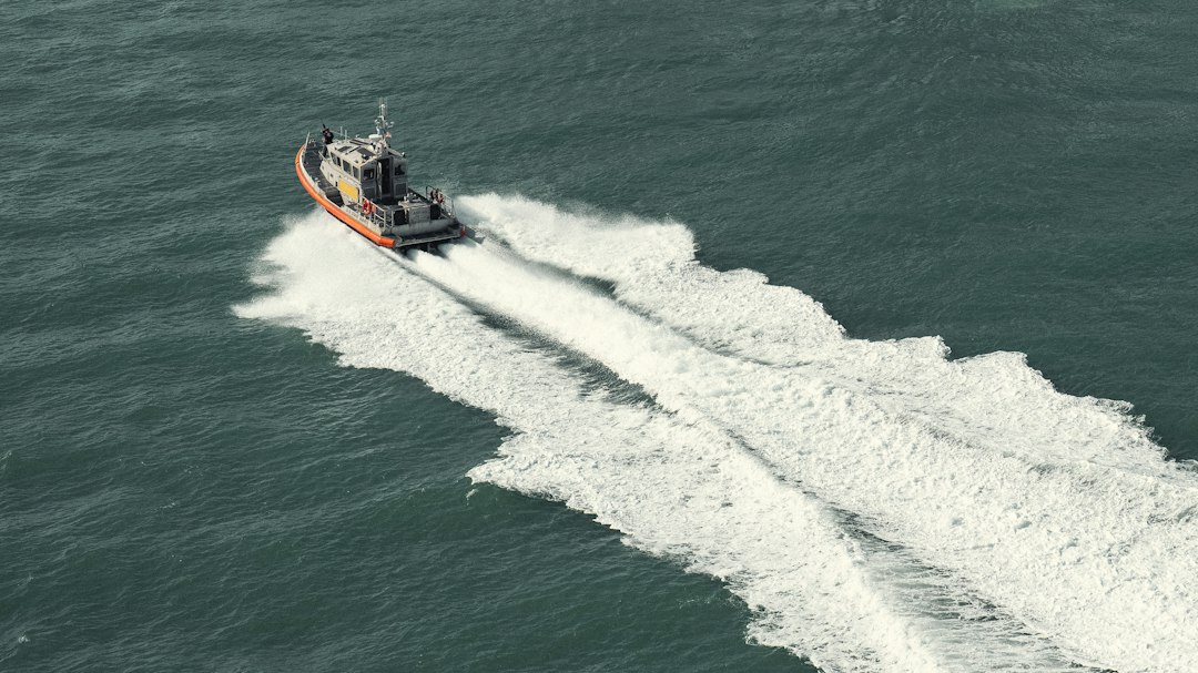 Illustrative high-speed boat traveling across open water