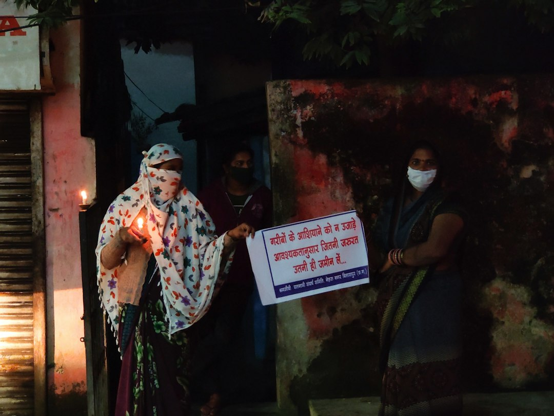 Illustrative protest in India with demonstrators gathered outdoors