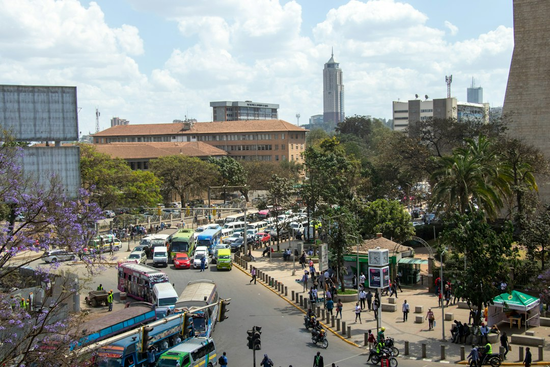 Traffic and city buildings in Nairobi, Kenya