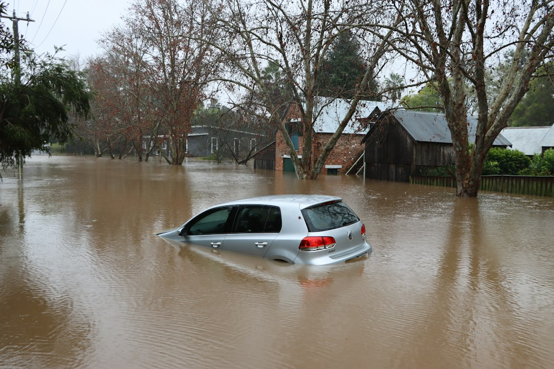 Illustrative flooded roadway during heavy rain