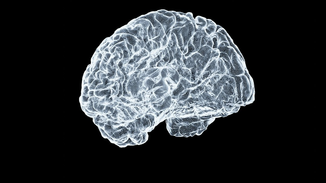 Illustrative glowing human brain representing optogenetics and neuroscience research