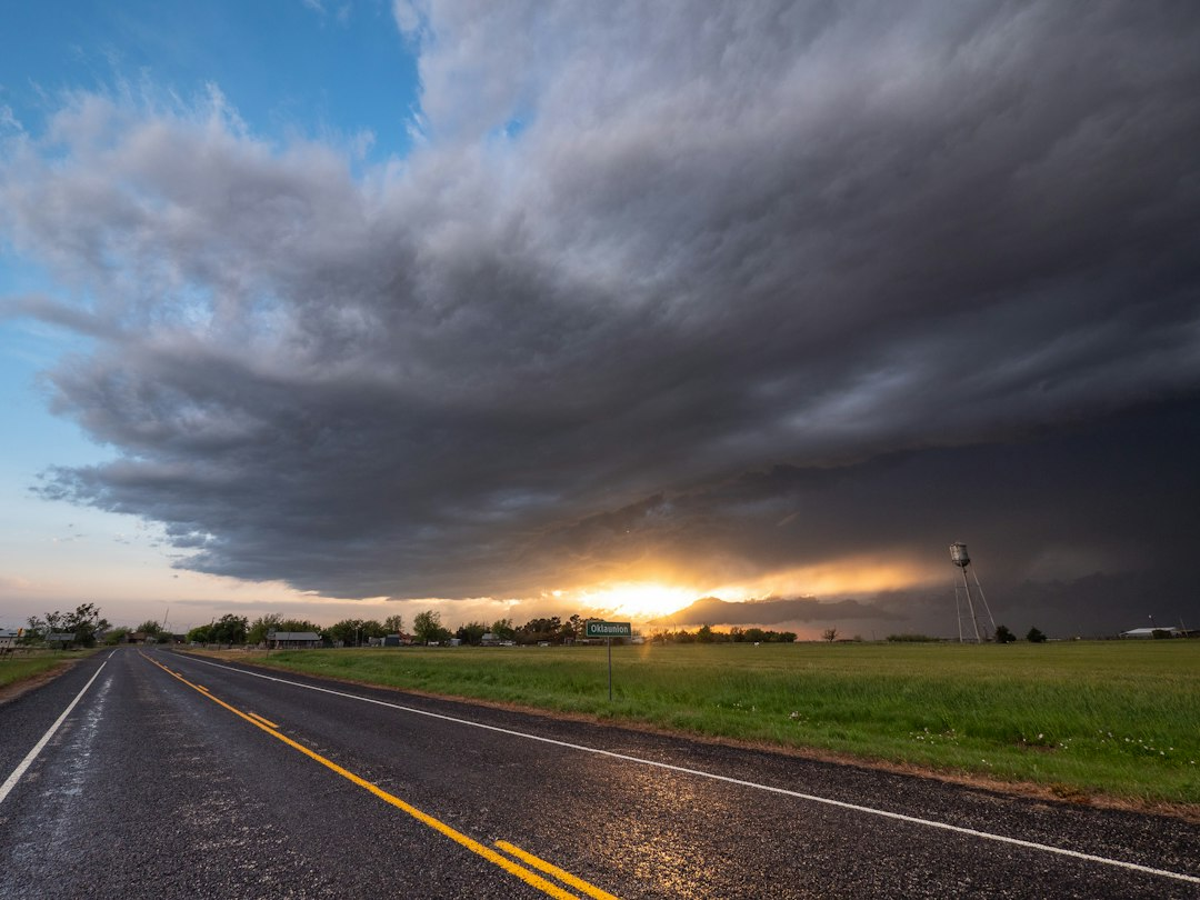 Dark storm clouds over the Texas landscape