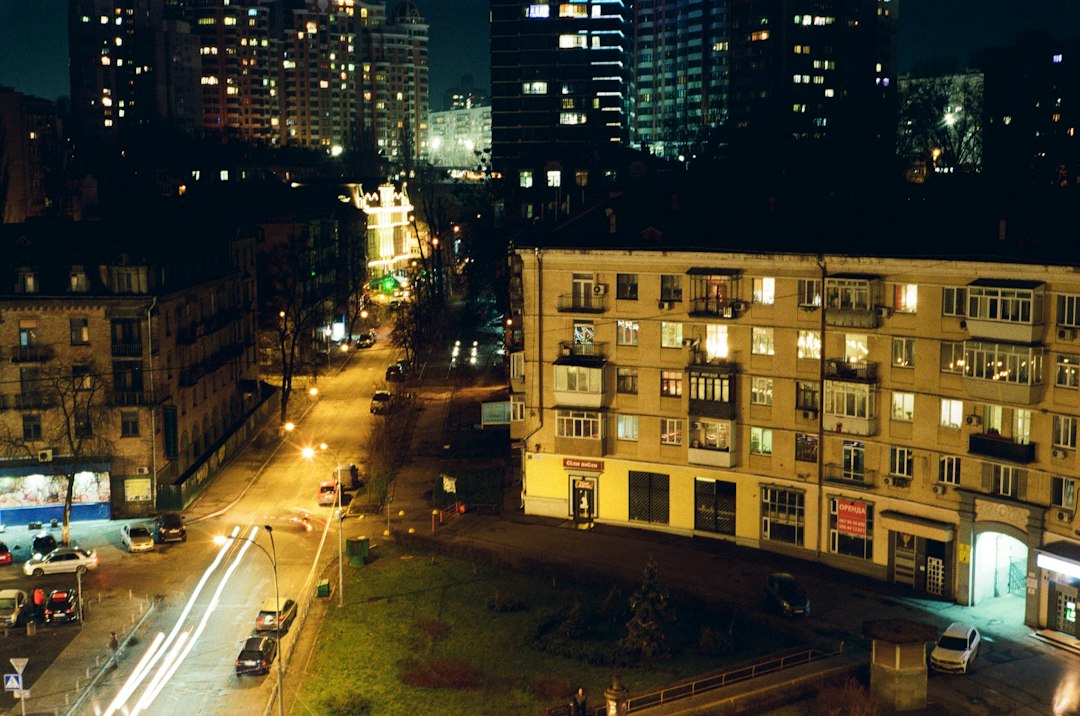 Ukrainian city street lit at night, illustrating energy infrastructure coverage